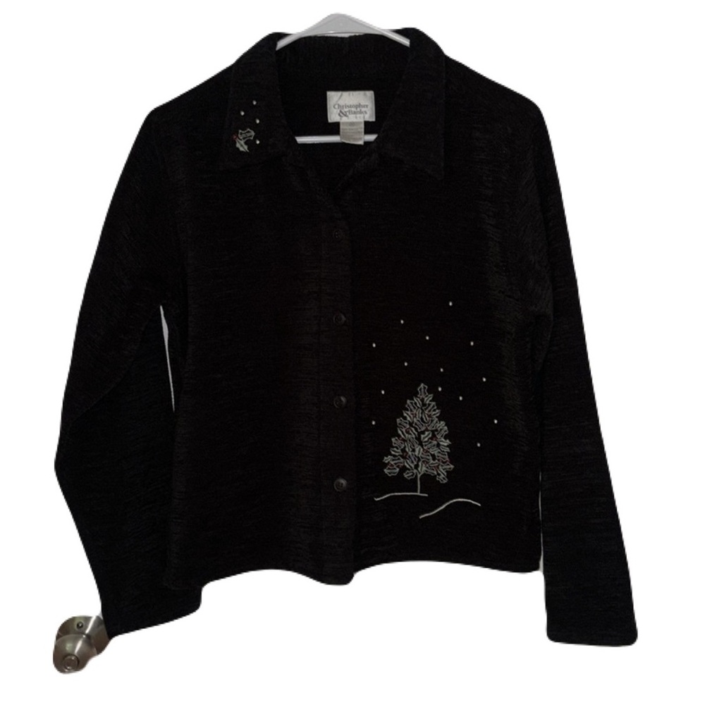 Christopher & Banks Jacket Black Christmas Embroidered Vintage SzM